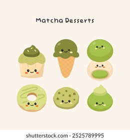 Cute Hand Drawn Matcha Cake Dessert Vector Illustration