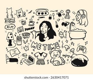 Lindo dibujado a mano Me Time Ilustración Doodles