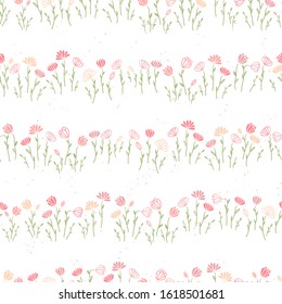 Cute hand drawn meadow seamless pattern, doodle floral background, great for textiles, banners, wallpapers, wrapping - vector design