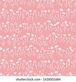 Cute hand drawn meadow seamless pattern, doodle floral background, great for textiles, banners, wallpapers, wrapping - vector design
