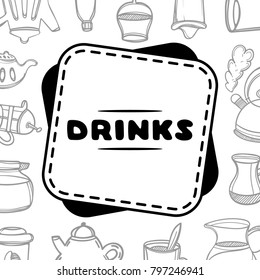 Cute hand drawn menu for cafe on food background. Linear doodle illustration.