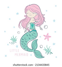 cute hand drawn mermaid vector illustration 