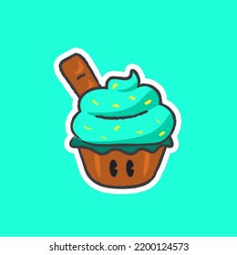 Cute Hand Drawn Mint Chocolate Chip Cupcake Vector Illustrator