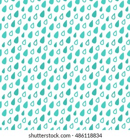 Cute hand drawn mint green water drops, rain seamless pattern background.