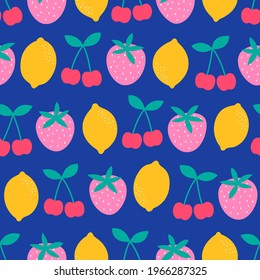 Cute Hand Drawn Mixed Fruits Seamless Pattern Background