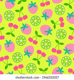 Cute hand drawn mixed fruits seamless pattern background
