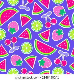 Cute hand drawn mixed fruits seamless pattern background.