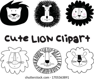 Cute hand drawn monochrome lion ( Panthera Leo) clipart vector