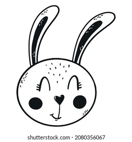 cute hand drawn monochrome rabbit for nursery room decor, prints, stickers, sublimation, posters, cards, apparel, etc. EPS 10