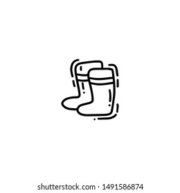 Cute hand drawn monoline doodle with gardening rubber boots. Vector funny poster for garden season with text space