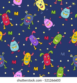 Cute hand drawn monsters cartoon style. vector pattern.