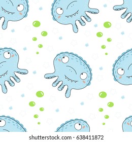Cute hand drawn monsters cartoon style. vector pattern.