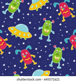 Cute hand drawn monsters cartoon style. vector pattern.