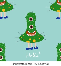 Cute hand drawn monsters. Seamless childish pattern. Creative kids texture. Perfect for wallpaper, apparel, fabric and textile.
