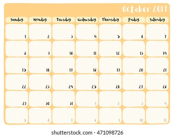 Cute hand drawn month page of 2017 planner calendar with hand written text