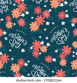 Cute hand drawn Mother's Day seamless pattern with flowers and text, great for banners, wallpapers, wrapping, textiles - vector design