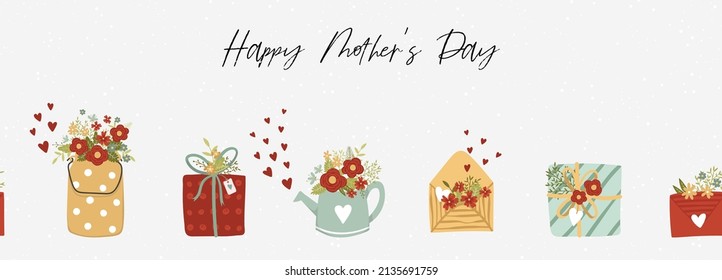 Cute hand drawn Mother's Day seamless pattern, lovely floral background with roses, great for textiles, banners, wallpapers, wrapping - vector design