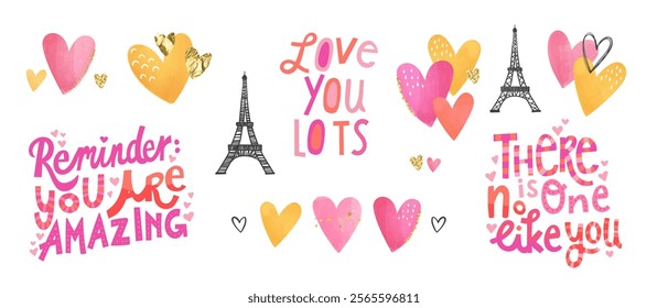 Cute hand drawn motivational phrases - great for Valentine's Day, Mother's Day, textiles, wallpapers, banners  - vector design