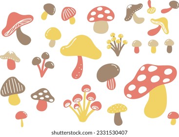 Cute hand drawn mushroom illustration set