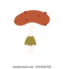 Cute hand drawn mushroom with red head, cartoon flat vector illustration isolated on white background. Autumn nature element.