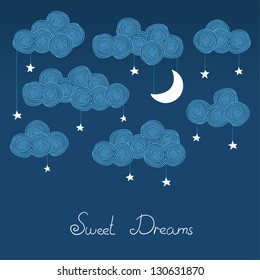 Cute Hand Drawn Night Card. Vector Illustration