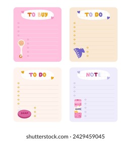 Cute hand drawn notebook template for to do list and notes with spa, hygiene, bath cartoon illustrations. Printable editable diary note elements for weekly planner, bullet journal, school schedule.