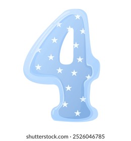 Lindo dibujado a mano número 4 con la impresión de la estrella aislado en el fondo blanco. Número en estilo de Vector plano para tarjetas de felicitación, invitaciones de redes sociales. 1, 2, 3, 4, 5, 6, 7, 8, 9, 0. Cumpleaños, fechas.