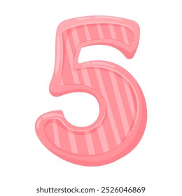 Cute hand drawn number 5 isolated on white background. Number in flat vector style for greeting cards, social media invitations. 1, 2, 3, 4, 5, 6, 7, 8, 9, 0. Birthday, dates.