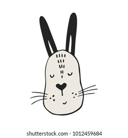 Cute hand drawn nursery poster with hare in scandinavian style. Vector illustration.