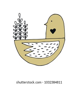 Cute hand drawn nursery poster with bird character in scandinavian style. Kids vector illustration.