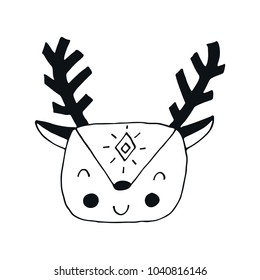 Cute hand drawn nursery poster with animal character in scandinavian style. Kids vector illustration.