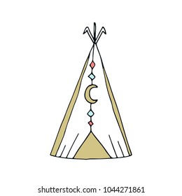 Cute hand drawn nursery poster with wigwam in scandinavian style. Kids vector illustration.