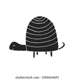 Cute hand drawn nursery poster with turtle in scandinavian style. Monochrome kids vector illustration.