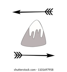 Cute hand drawn nursery poster in scandinavian style monochrome black and white colors in Scandinavian style with arrows and mountain.