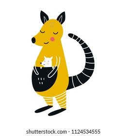 Cute hand drawn nursery poster with kangaroo animal. Vector illustration in candinavian style.