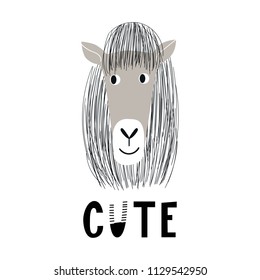 Cute hand drawn nursery poster with cool horse animal and hand drawn lettering. Vector illustration in candinavian style.