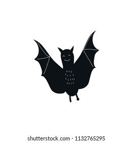 Cute hand drawn nursery poster with black bat animal. Vector illustration in scandinavian style.
