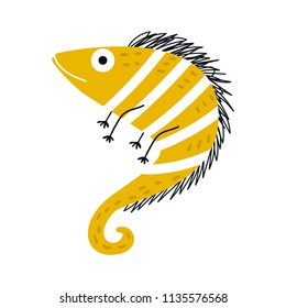 Cute hand drawn nursery poster with iguana animal. Kids vector illustration in scandinavian style.