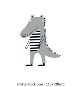 Cute hand drawn nursery poster with alligator animal. Kids vector illustration in scandinavian style.