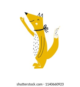 Cute hand drawn nursery poster with hungry red fox. Vector illustration in scandinavian style.