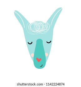 Cute hand drawn nursery poster with llama animal character. Vector illustration in scandinavian style.