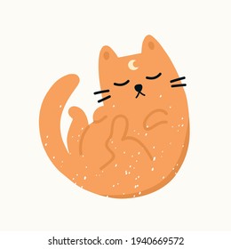 Cute hand drawn nursery poster with magic cat animal. Vector illustration.