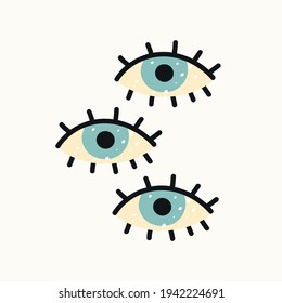 Cute hand drawn nursery poster with eyes. Vector illustration.