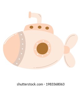 Hübsches, handgezeichnetes Kindergartenposter mit Unterseeboot. Vektorgrafik im skandinavischen Stil.