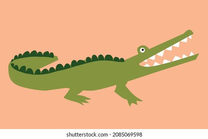 Cute hand drawn nursery poster with crocodile animal . Vector illustration in scandinavian doodle style.