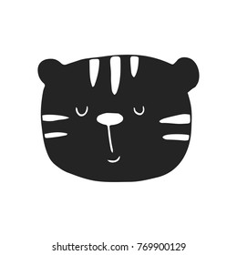 Cute hand drawn nursery poster with tiger in scandinavian style. Vector illustration.