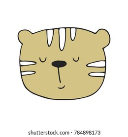 Cute hand drawn nursery poster with tiger in scandinavian style. Vector illustration.