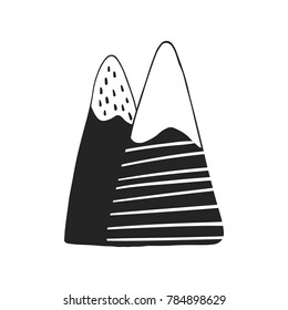 Cute hand drawn nursery poster with mountains in scandinavian style. Monochrome vector illustration.