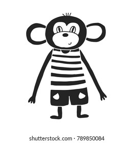 Cute hand drawn nursery poster with monkey in scandinavian style. Color vector illustration.
