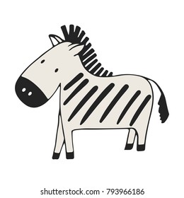Cute hand drawn nursery poster with zebra in scandinavian style. Vector illustration.